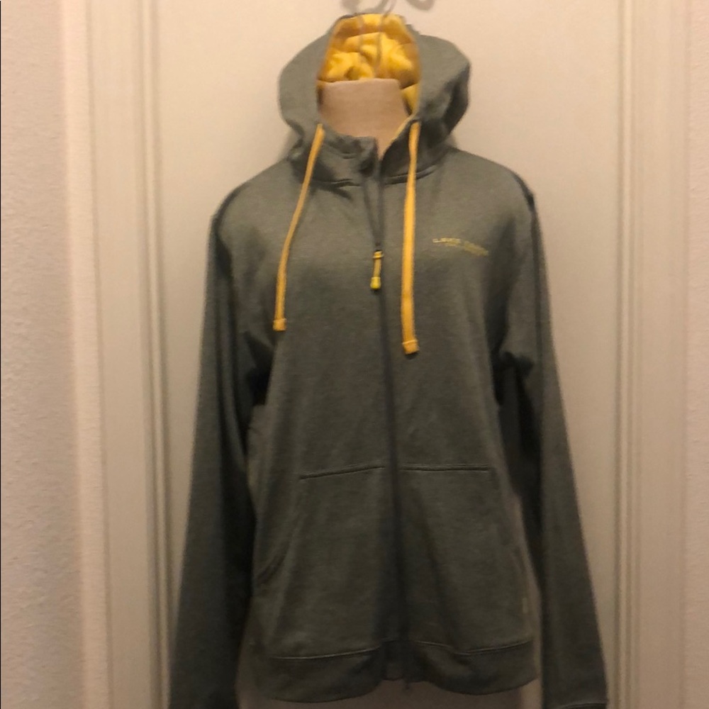 Yellow and Gray Utility Jacket with Hood and Drawstrings